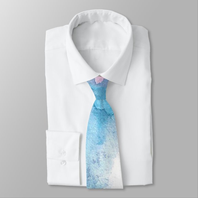 Light Blue Watercolor Beach Ocean Wedding Tie (Tied)