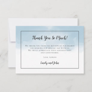 Light Blue Watercolor Black Script Photo Wedding Thank You Card