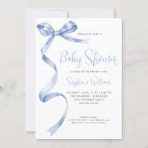 Light Blue Watercolor Bow Ribbon Boy Baby Shower