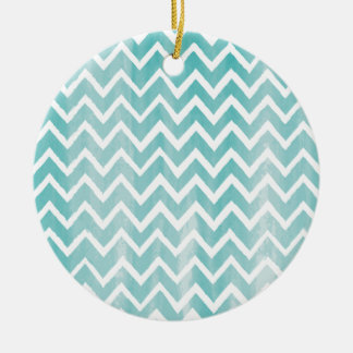 Light Blue Watercolor Chevron Pattern Ceramic Tree Decoration