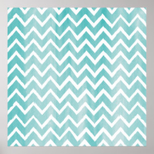 Light Blue Watercolor Chevron Pattern Poster