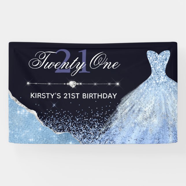 Light Blue Watercolor Dress 21st Birthday Banner (Horizontal)