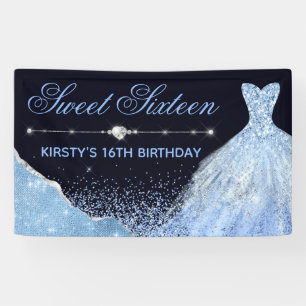 Light Blue Watercolor Dress & Glam Edge Sweet 16 Banner