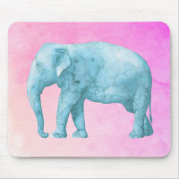 Light Blue Watercolor Elephant on Pink Background