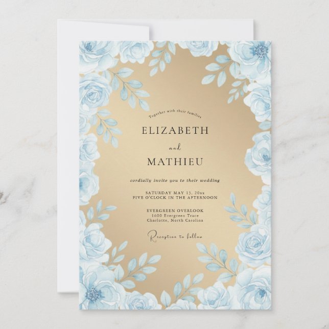 Light Blue Watercolor Enchantment Wedding Invitation (Front)
