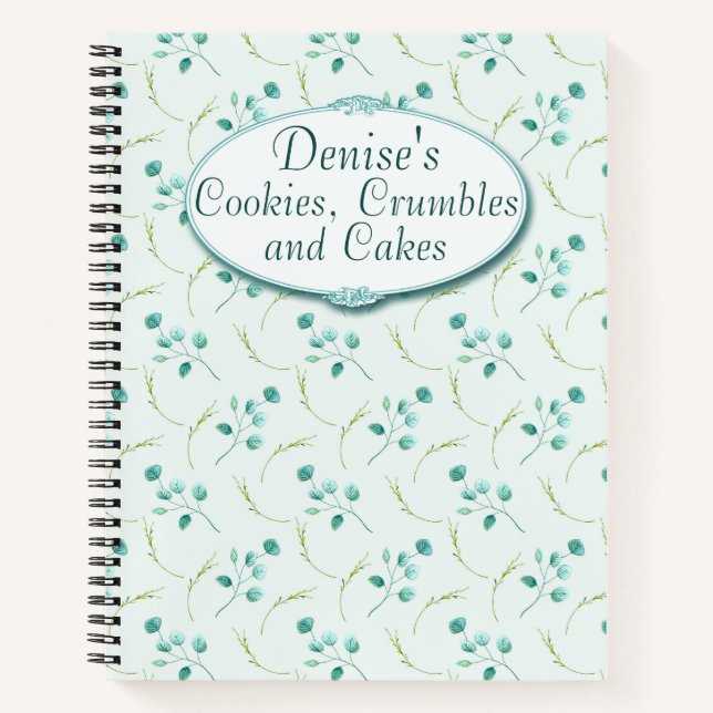 Light Blue Watercolor Eucalyptus Recipe Book (Front)