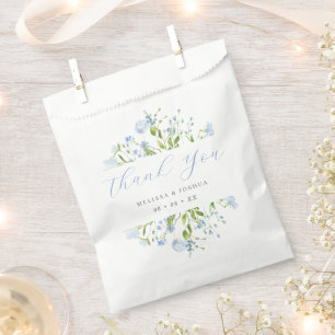 Light Blue Watercolor Floral Thank You Wedding Favour Bags