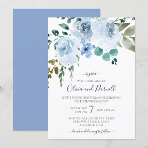 Light Blue Watercolor Floral Wedding I Invitation