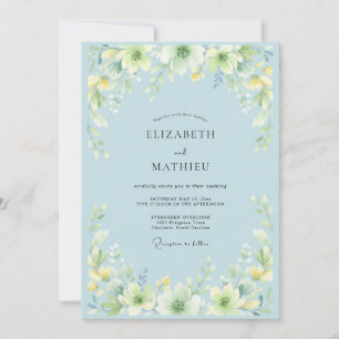 Light Blue Watercolor Floral Wedding Invitation
