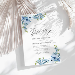 light blue watercolor floral wedding invitation