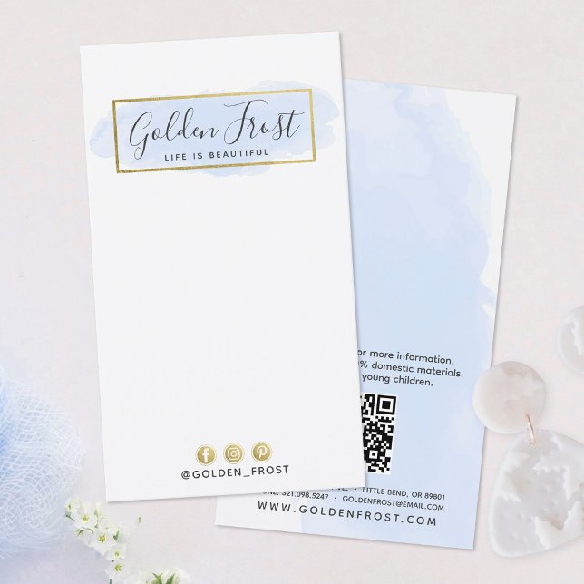 Light Blue Watercolor Gold Earring Jewellery Displ Business Card (Creator Uploaded)