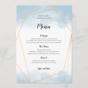 Light Blue Watercolor Gold Geometric Frame Wedding Menu