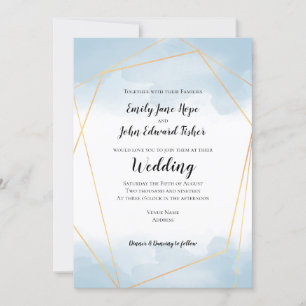 Light Blue Watercolor Gold Geometric Wedding Invitation
