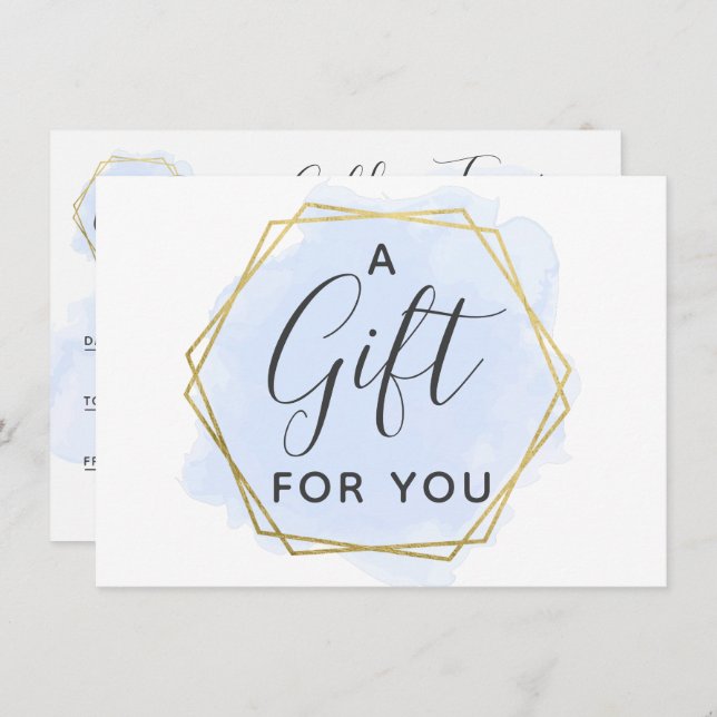 Light Blue Watercolor & Gold Gift Certificate Card (Front/Back)