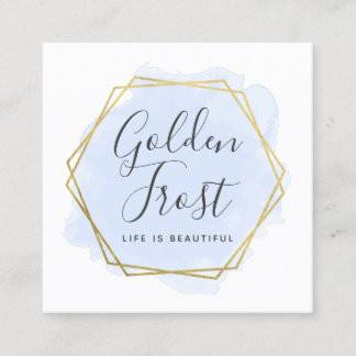Light Blue Watercolor & Gold Social Media Network Square Business Card