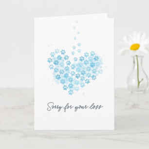 Light Blue Watercolor Heart Paw Pet Loss Sympathy Card