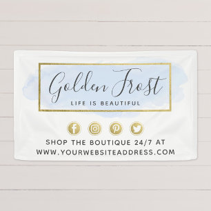 Light Blue Watercolor & Modern Gold Geometric Chic Banner