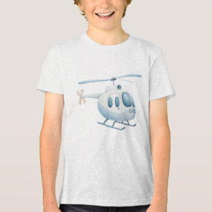 Light Blue Watercolor Modern Helicopter Tri-Blend Shirt