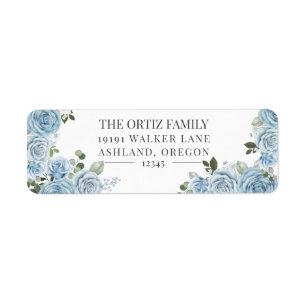 Light Blue Watercolor Roses Return Address Label