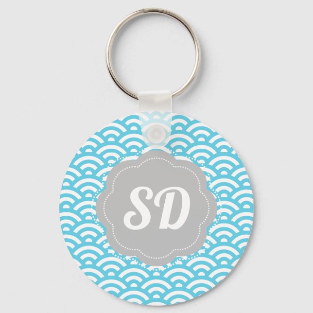 Light Blue Wave Custom Monogram Key Ring (Front)