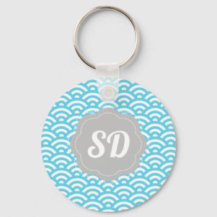 Light Blue Wave Custom Monogram Key Ring