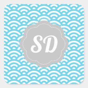 Light Blue Wave Custom Monogram Square Sticker