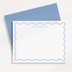Light Blue Wavy Border Personalized Note Card