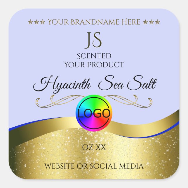 Light Blue Wavy Gold Logo Monogram Product Label (Front)