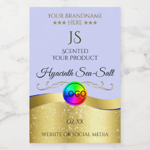 Light Blue Wavy Gold Logo Monogram Product Label