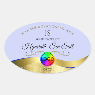 Light Blue Wavy Gold Logo Monogram Product Label
