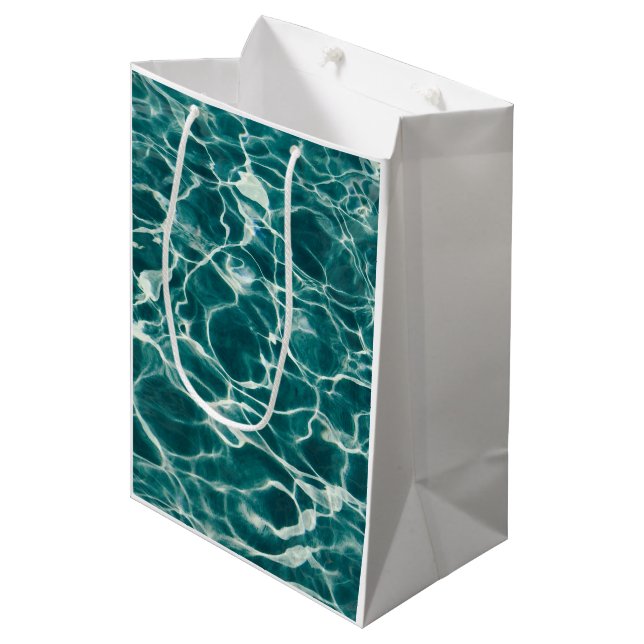 Light Blue Wavy Rippling Fire Water Medium Gift Bag (Front Angled)