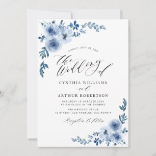 light blue wayercolor floral wedding invitation