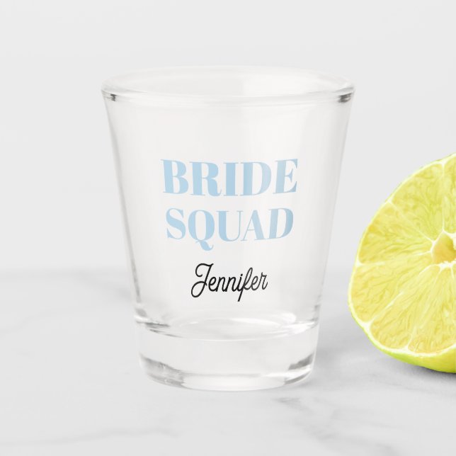 Light Blue Wedding Bride Squad Personalized Shot Glass (Front)