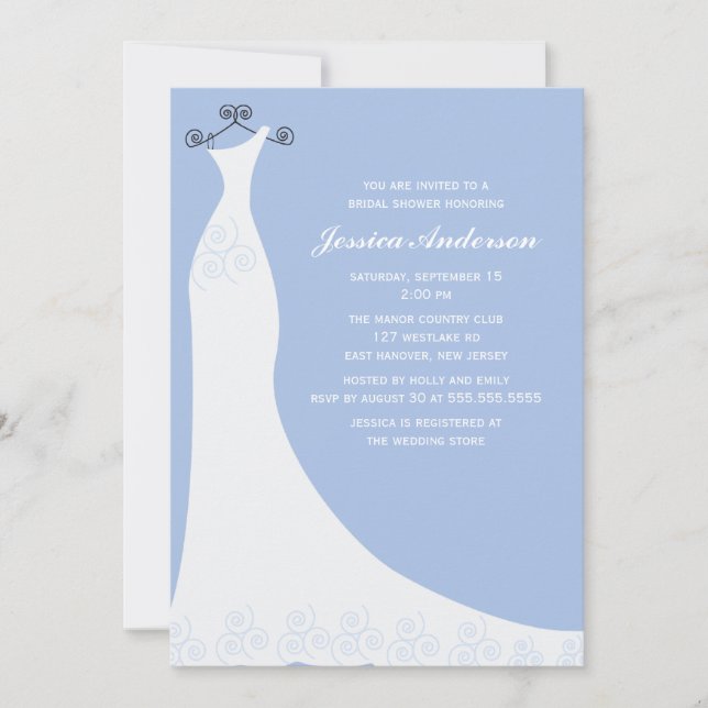 Light Blue Wedding Gown Bridal Shower Invitation (Front)