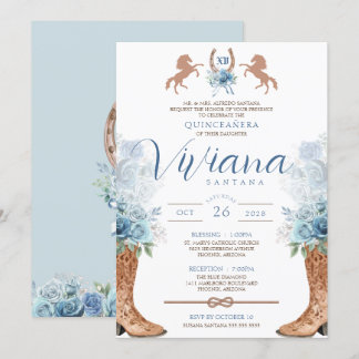 Light Blue Western Charra Quinceanera  Invitation