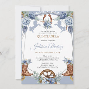 Light Blue Western Charra Quinceanera Invitation