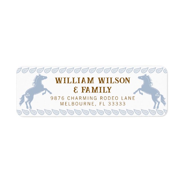 Light Blue Western Rodeo Horse Return Address Labe (Front)