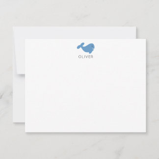 Light Blue Whale Kids Personalised Stationery Flat Card