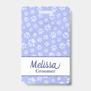 Light Blue & White Animal Paw Print Monogram ID Badge