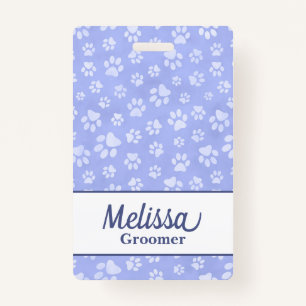 Light Blue & White Animal Paw Print Monogram ID Badge