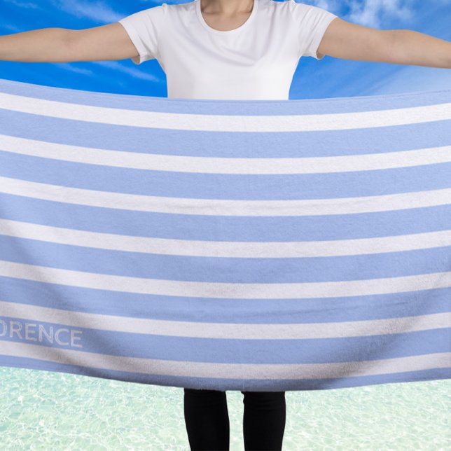 Light  blue white  cabana stripes  - personalised  beach towel (Creator Uploaded)