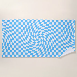 Light Blue & White Chequered Chequerboard Pattern Beach Towel