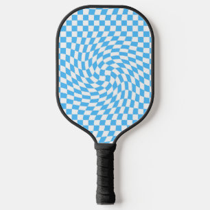 Light Blue & White Chequered Chequerboard Pattern  Pickleball Paddle