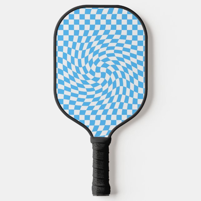 Light Blue & White Chequered Chequerboard Pattern  Pickleball Paddle (Front)