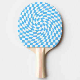 Light Blue & White Chequered Chequerboard Pattern  Ping Pong Paddle