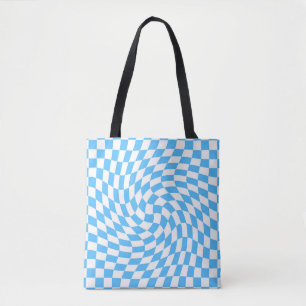 Light Blue & White Chequered Chequerboard Pattern  Tote Bag