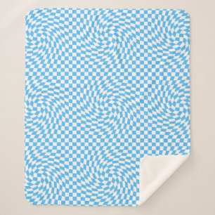 Light Blue & White Chic Warped Chequered Pattern  Sherpa Blanket