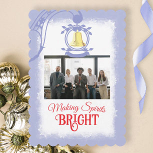 Light Blue, White Company Logo Christmas Photo Holiday Card