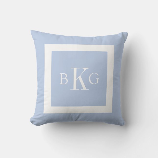 Light Blue White Custom Monogram Cushion (Front)