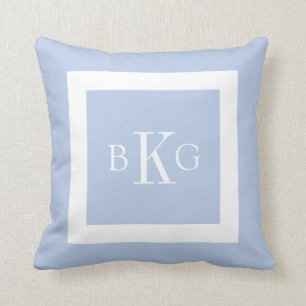Light Blue White Custom Monogram Cushion